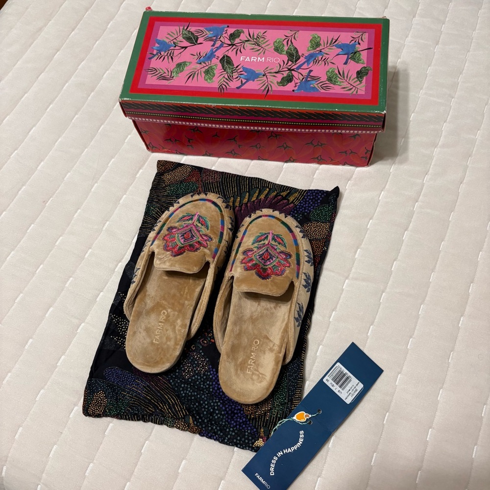Farm Rio Floral Velvet Clog Mules Size US 7/ EU 38